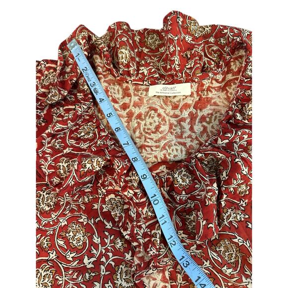 eShakti The Artisanal Collection Boho Bohemian Ruffle Collar Long Sleeve Blouse - Picture 11 of 15